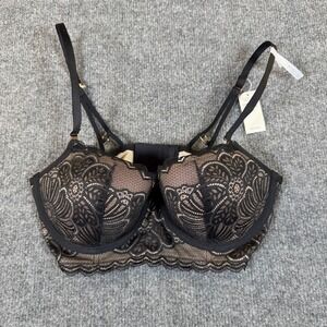 Aerie Balconette Bra Black Lace Longline Underwire 32D 079-8791-03287 NEW #3121